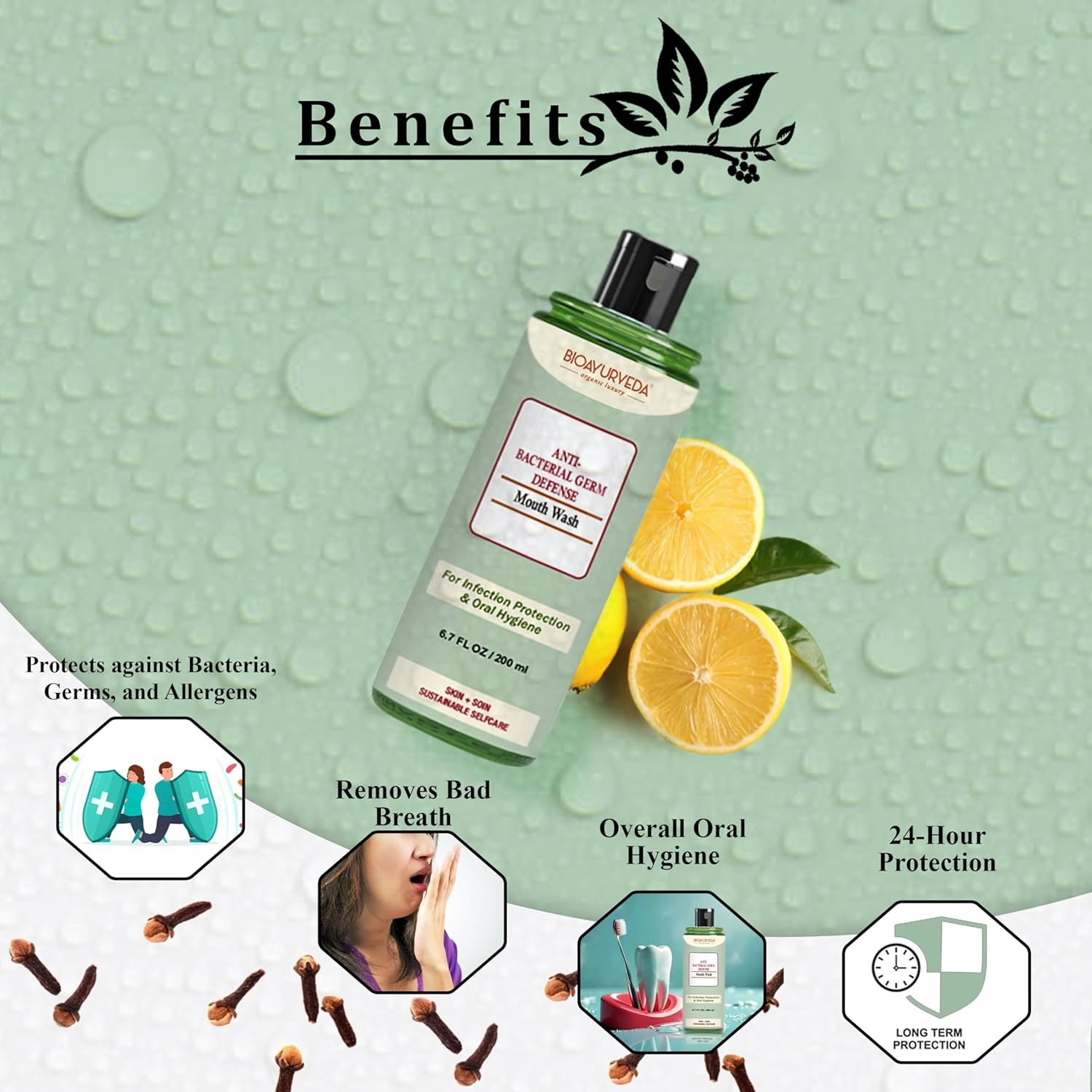 BIOAYURVEDA Anti-Bacterial Germ Defense Mouth Wash for Infection Protection and Oral Hygiene, 200ml (Pack of 2) - Image 2