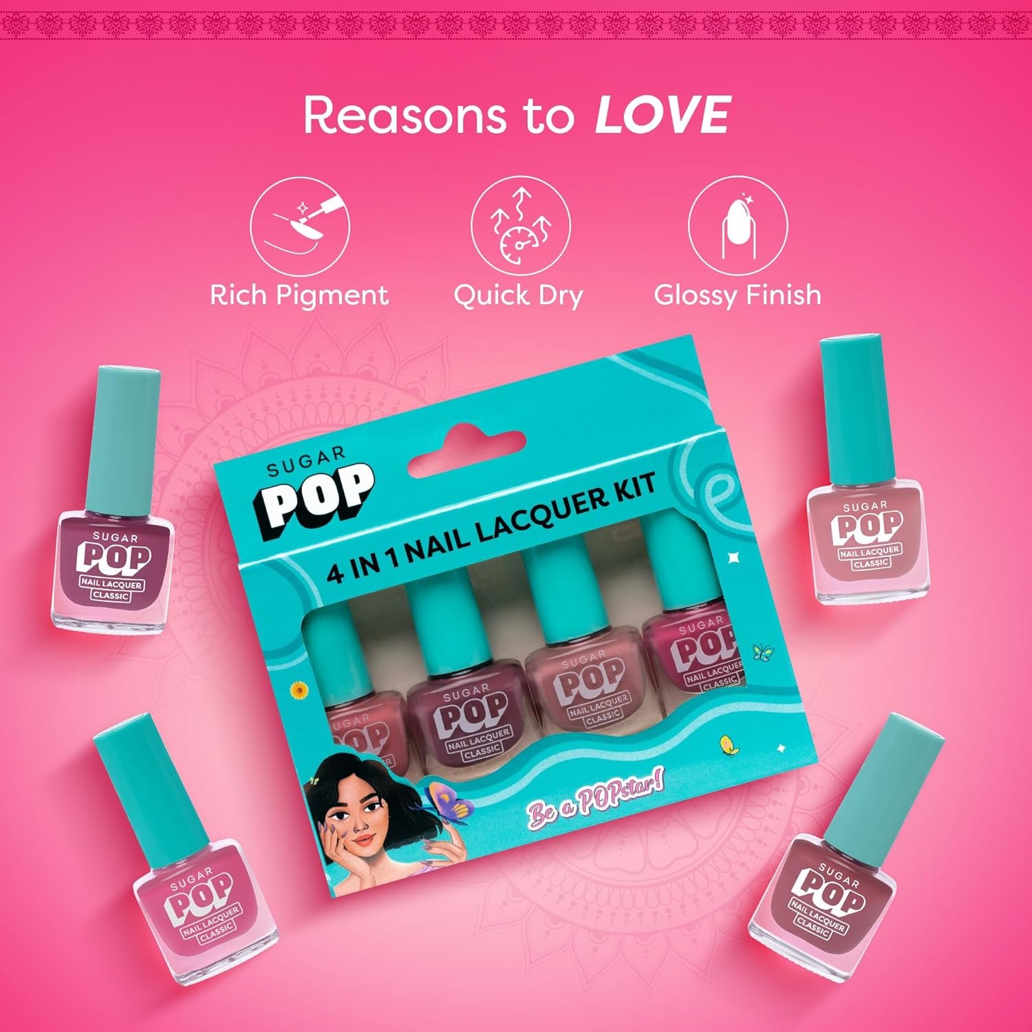 SUGAR POP 4 In 1 Nail Lacquer Kit- 01 Nude Nectar, Matte Finish, 20 Millilitres - Image 4